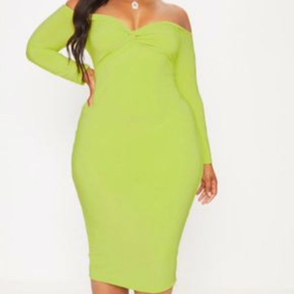 lime green off the shoulder dress